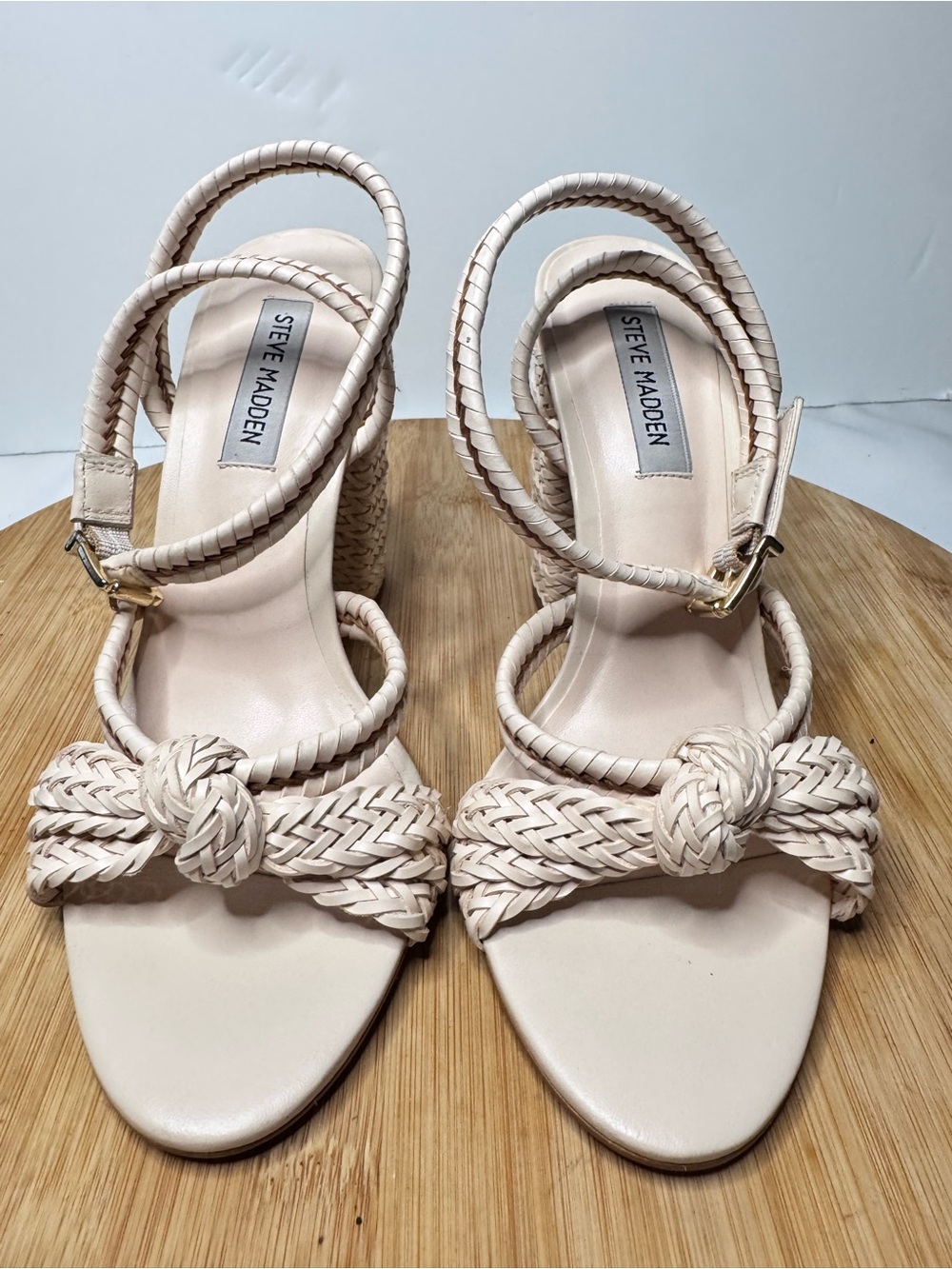 Steve Madden Braided Knot Block‎ Heel Sandals in Light Nude